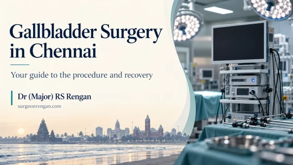 Gallbladder surgery in Chennai patient guide for Dr (Major) RS Rengan, with a modern hospital setting.