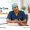 Illustration of Dr RS Rengan discussing inguinal hernia care with a very elderly man in Chennai.