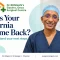 Dr R S Rengan in a patient education banner about recurrent hernia treatment in Chennai.